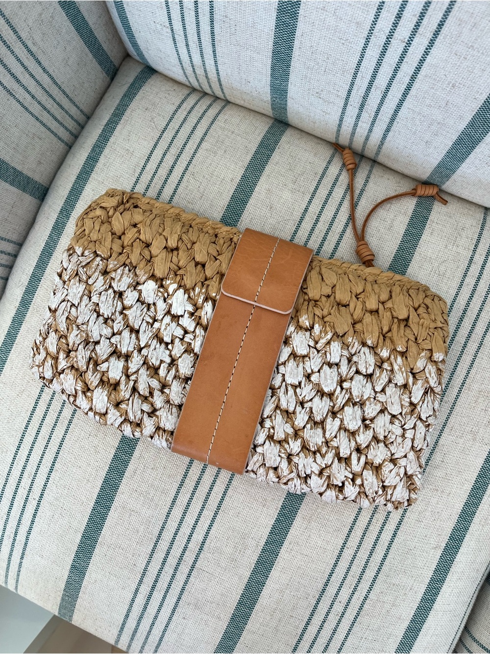 Sperry Two-Tone Woven Straw Clutch with Tan Leather Strap - Picture 2 of 3